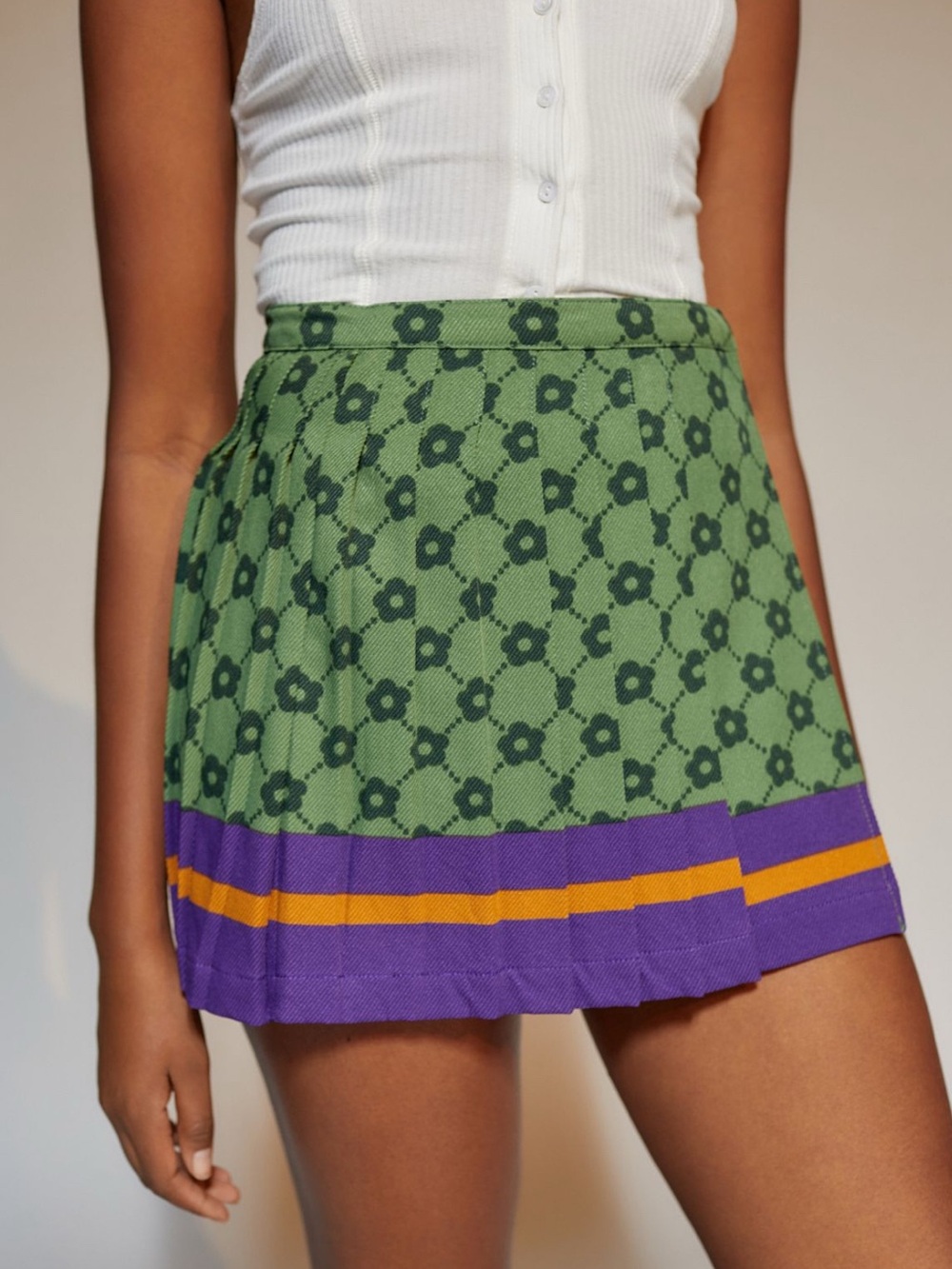 Urban Outfitters Green Floral Mini Skirt with Purple and Yellow Trim